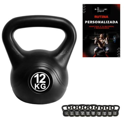HUNGCEED Kettlebell pesa rusa 12kg | Rutina personalizada incluida | Pesa rusa de 12 kg | Entrenamiento en casa