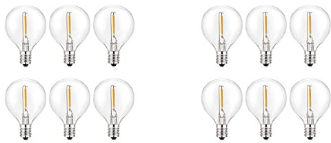 Goorvoucs 12 Stück G40 LED Licht Glühbirnen, E12 Schraube Sockel Bruchsichere LED Globe Licht Glühbirnen für Solar Lichter Ketten Warmweiß