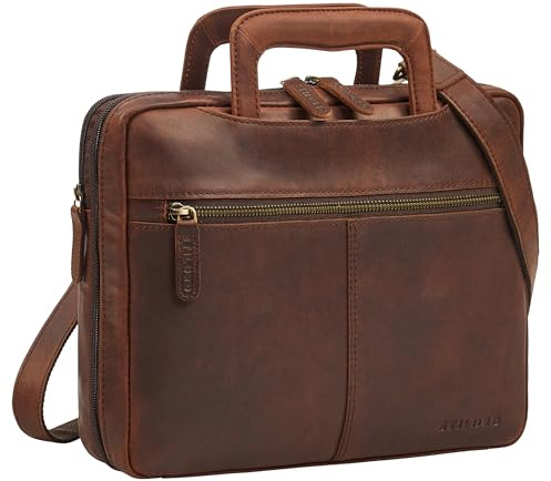 STILORD Connell 13.3 Pouces Sacoche Ordinateur Cuir Porte Document Homme Sac de Travail Etroit Vintage Housse Tablette Conferencier A4 Cuir Veritable Couleur:Zamora - Marron