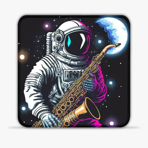 LJSPTU Gaming Mouse Mat Astronaut saxophone Portable (8-inch Heat-Resistant Stitched Edges Non-Slip Base 360° Smooth Tracking for Esports, Compact for Travel Gaming Setup