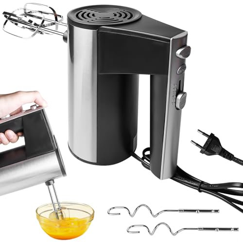 Batidora de Mano, Batidora eléctrica de mano, 5 velocidades, batidora de mano, incluye 2 varillas agitadoras, 2 ganchos para amasar de acero inoxidable, para mezclar huevos, masa y