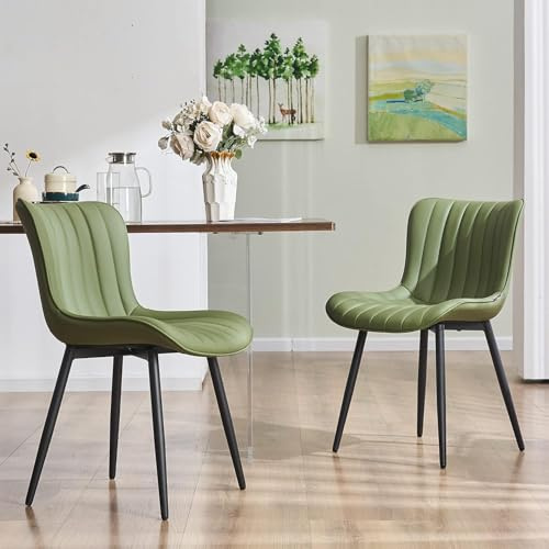 Duffy Dining Chairs Set of 2 Faux Leather Modern Padded Seat with Metal Legs, Comfortable and Durable Kitchen, Office, or Cafe Seating – Easy Assembly (Green)