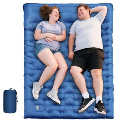 Double Sleeping Pad for Camping, Extra Thick 6 Inch Sleeping Mat Camping for 2 Person Self Inflating Camping Pad with Built-in Pillow & Foot Pump Inflatable Camping Mat for Backpacking Hiking Tents