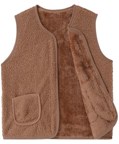 Happy Cherry Bambini Gilet in Pile Ragazzi Ragazze Giacca Senza Maniche Inverno Caldo Cerniera Scollo a V Primavera Autunno Cappotto Outwear Marrone Chiaro 4-5 Anni