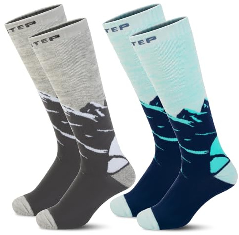 LEOSTEP 2 Paar Merinowolle Skisocken - Merino Kompressionssocken für Ski, Wanderung & Bergsport, Stützende & Atmungsaktive Skisocken, Temperaturregulierend, Bequem