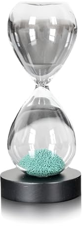 PAEFIU Magnetische Sanduhr, Stundenglas aus Glas mit Magnet, Glas Deko Sanduhren, Sanduhr Timer mit Grün Eisensand und Elegantem Holzsockel, für Haus, Schreibtisch, Hochzeits Dekoration