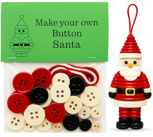 GETFACAI Button Santa DIY Craft Set, Christmas Button Art Kit, Festive Holiday Decorations, Creative Handmade Supplies for Shared Activities