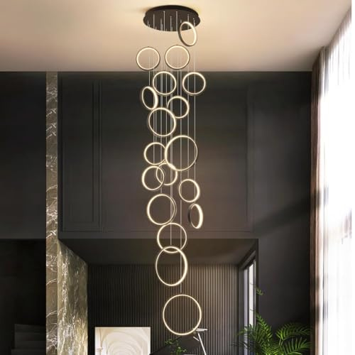 18 Spiral Staircase with Remote control,Dimmable Long Chandelier for Villa,Arch,High Foyer,300cm Adjustable Height,Large Stair Ceiling Light(18 lights