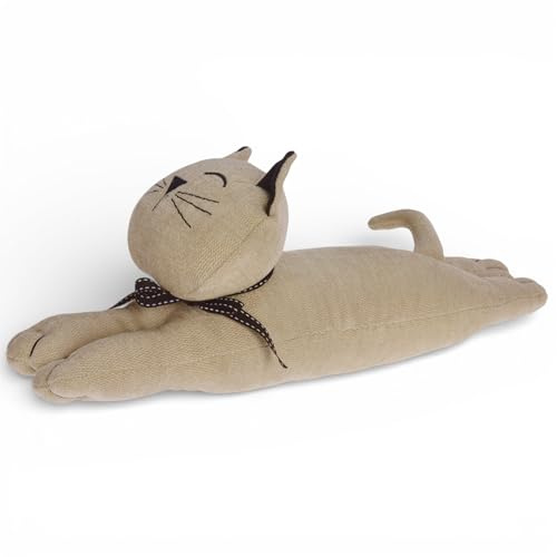 MIJOMA Butoir de porte en tissu peluche - 1 kg - Design amusant qui attire tous les regards pour une décoration élégante (chat couché - sable)