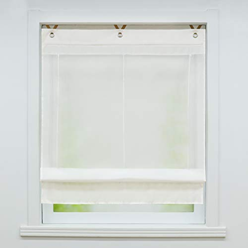Joyswahl Voile Ösenrollo Transparenter Raffrollo mit Farbiger Blende »Irene« Schals Fenster Gardine mit Hakenaufhängung, ohne Bohren BxH 100x155cm Weiß 1 Stück