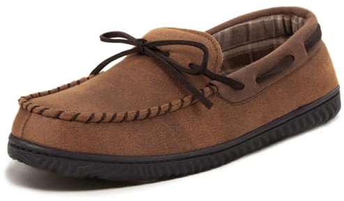ULTRAIDEAS Men's Luke Moccasin Slippers Memory Foam Cozy House Slippers, Warm Comfy Slippers for Men, Indoor Outdoor Loafer Anti-Slip Home Shoes (Camel, Size 11)