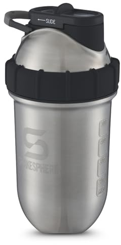 ShakeSphere Tumbler Steel: Protein Shaker Bottle Keeps Hot Drinks HOT & Cold Drinks Cold, 24 oz. No Blending Ball or Whisk Needed, Easy Clean Up - BPA Free | Great for Shakes, Smoothies (Steel)