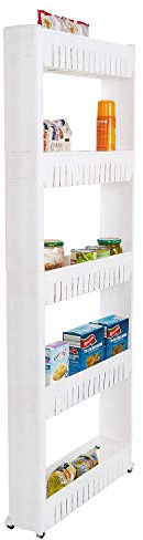 Thrink Slim Slide Out Kitchen Bathroom Trolley Rack Holder Storage On Wheels | Ample Storage | Slides Easily In And Out | Fits In Neatly | Made Of Durable White Plastic