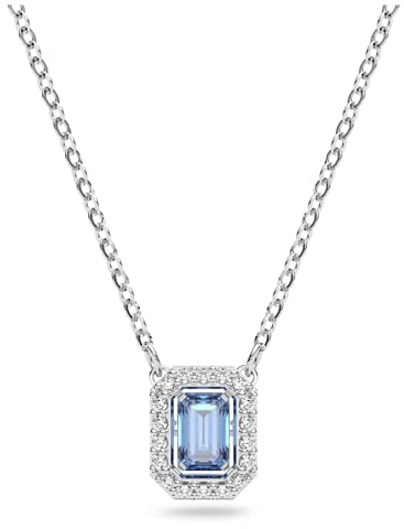 Swarovski Una Halskette, Weiße und Rhodinierte Damenhalskette mit Strahlendem Blauem Anhänger