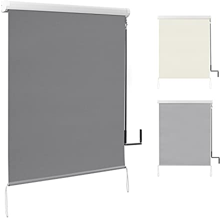 WOLTU Toldo Vertical Exterior, Estor Persiana Enrollable Retráctil con Manivela Manual, Estor para Balcón Terraza Jardín, Pantalla de Privacidad Toldo, Protección Solar UV 140x240 cm Gris Oscuro