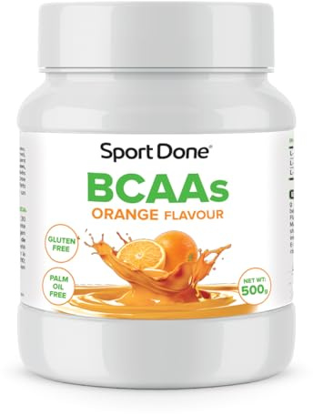 SportDone - BCAA 4:1:1 en Polvo 500 g | Sabor Naranja | 2,13 g L-Leucina por dosis | Con L-Isoleucina y L-Valina | Sin gluten ni aceite de palma | Hasta 100 raciones