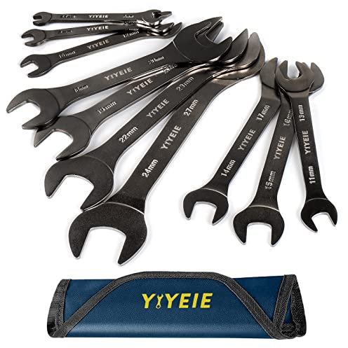 YIYEIE Ultraflacher Maulschlüssel-Set 10-teilig (5,5/7-27mm) | Schraubenschlüssel Set aus CR-V Stahl | Gabelschlüssel für enge Räume | Schlankes Design mit Nickelbeschichtung