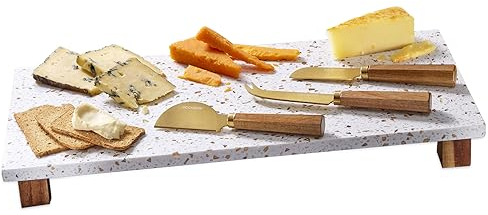 Occasion Elegant Marble Cheese Board Gift Set - with 3 Piece Hand Finished Specialty Knife Set
