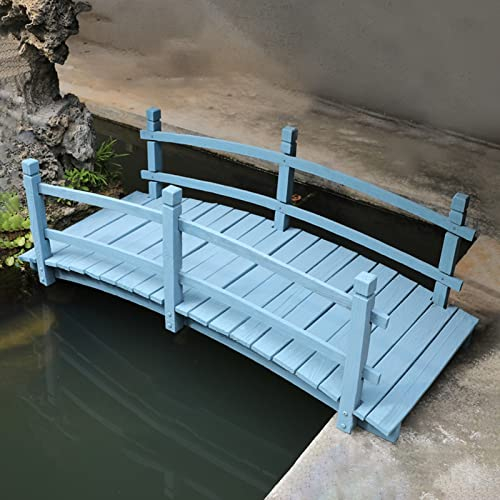 Ponte da Giardino Ponte Ad Arco in Legno Blu con Binari per Esterno, Giardino/Cortile/Fattoria/Stagno/Ruscello Piccoli Ponti Decorativi, 140 Cm/ 4,6 Piedi di Lunghezza