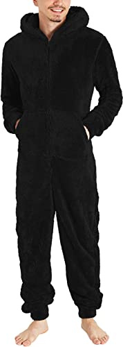 Pijama con Capucha Hombre Mono Pijama de Forro Polar Franela Invierno Pijama Hombre Cremallera Ropa de Dormir Original Espesa Pijamas Entero de Una Pieza Color Sólido Talla Grande Caliente