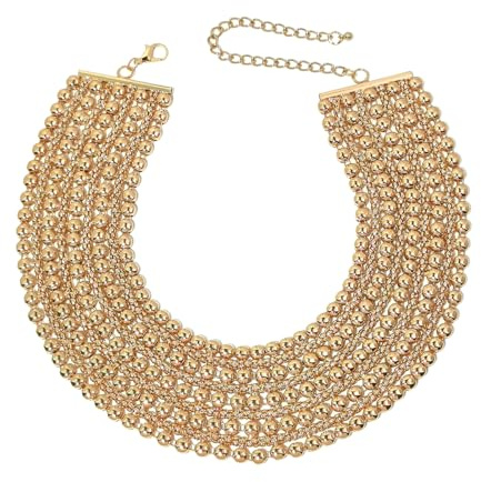 KDLUN Women Statement Necklace Metal Beaded Chunky Necklace Collar Fashion Party Jewelry (4367 Gold Color)