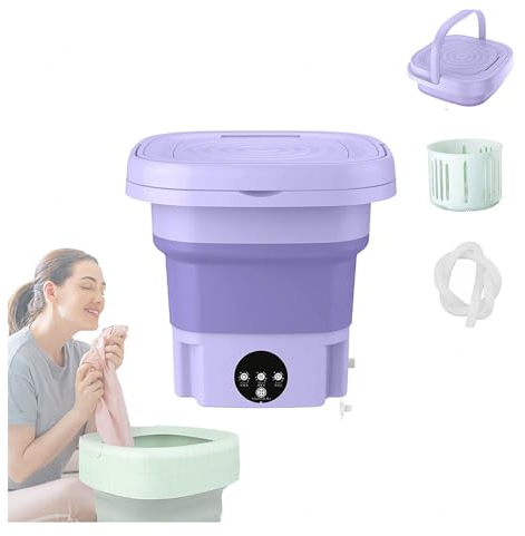 Minilavadoras Portatiles ， Lavadora Portatil Plegable 8L con con Blu-Ray,Spin Dry Y Tubería De Drenaje Minilavadoras Portatiles para Interior,Acampar,Viajar,Apartamento,Purple
