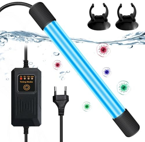 BORDEAG Esterilizador UV Acuario, 13W Lámpara Acuario Esterilizador UV con temporizador UV Acuario Esterilizador Lámpara UV De Destrucción De Bacterias Lámpara De Esterilización UV para Acuario Fish