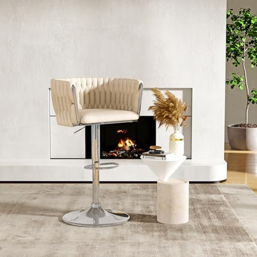 ARunThLana Barhocker 1er Set Barstühle, Hochstuhl, 360° drehbar, mit Rückenlehne und Fußstütze, Samt, verstellbar, Barhocker, für Bar, Küche, Esszimmer (Gold, 1)