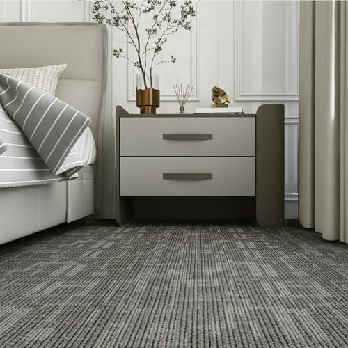 Orgthin 50 x 50cm Asphalt Carpet Tile Indoor/Outdoor, 0.6 cm Pile Height, Carpet Floor Tile, Black PET Fiber, Office Home Decor for Bedroom Living Room Gym Basement, 10 Tiles per Box