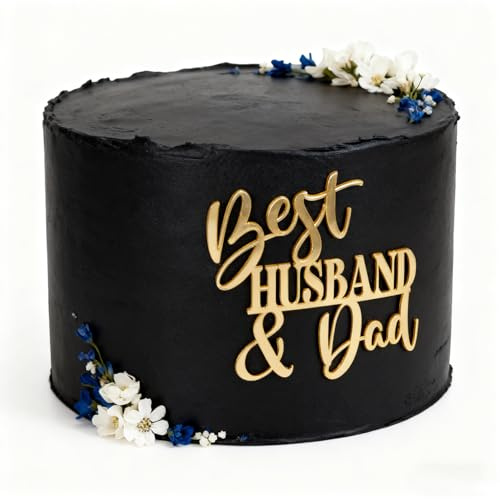 Best Husband & Dad Cake Topper, Gold Acrylic Father's Day Cake Decoration, Dad's Birthday Party Supplies For Men