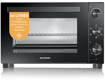Severin Back- und Toastofen mit Umluftfunktion, inkl. Drehspieß für Fleisch, vielseitiger Heißluftofen mit 46 L Kapazität, Aufbackofen, 100-230 Grad Celsius, Timer 120 Min., 1800 W, schwarz, TO 9025