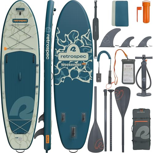 Retrospec Weekender Plus 10'6 Inflatable Paddle Board - Lake Essentials iSUP Bundle with Carrying Case, Adjustable Paddle, Pump & Fins - Stable Double-Layer PVC Design for All Skill Levels