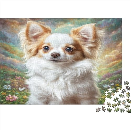Rompecabezas 1000 Piezas Perro Bonito, Papel Sostenible, Chihuahua en Flores, Encastre Preciso, Sin Polvo, para Adultos y Adolescentes, 38x26cm