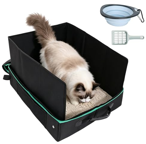 Bac À Litière De Voyage, Bac Litiere pour Chat Portable Et Pliable, Caisse Chat Litiere Et Portable, Litiere De Voyage en Tissu Oxford, Le Camping, Pliable, Étanche, 50 X 40 X 28 Cm,Noir