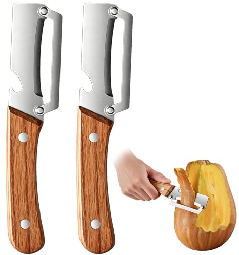 2 pack Pelador Verduras Multifunción, Multi-Functional Vegetable Peeler for Kitchen, 2 en 1 Multifuncional Cuchillo de Fruta, Pelador de Verduras Multifunción 2 en 1, pelador de Madera sin Enganches