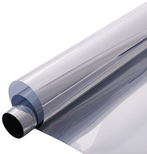 HOHOFILM 45 x 200 cm, pellicola a specchio unidirezionale per finestra, colore argento, riflettente, blocco solare, controllo del calore, anti UV, per la casa e gli edifici
