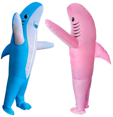 DeHasion 2 Packs Inflatable Shark Costume Blow-up Animal Costume for Adult/Easter/Halloween/Birthday/Gender Reveal Party, Blue/Pink, Adult