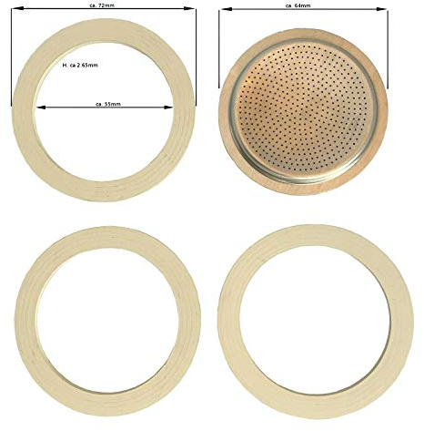 Sergioshop Ersatzdichtung Set für Espressokocher - 6 TASSEN Aluminium - 3 x Dichtungsring 1 x Ersatzsieb