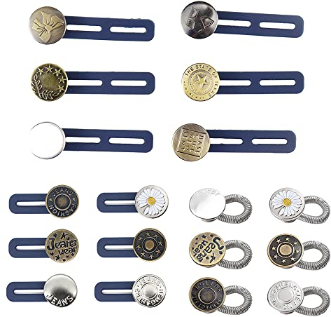 Knopfverlängerung für Hosen 18 Stück Taillenverlängerung Jeansknopf aus ALU und Silikon Elastische Kragenverlängerungen für Jeans Hosen Röcke Shirts für Damen und Herren| Bronze Silber