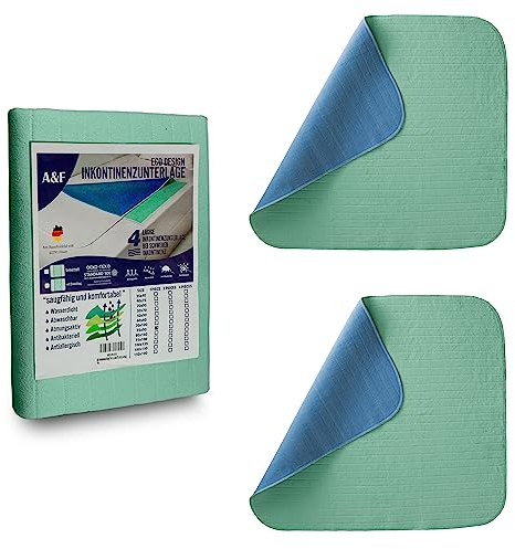 A&F Inkontinenzauflage 90x160 (2er Pack) - 4 Schichten - Bis 26280ml/m² Saugkraft -Krankenunterlage waschbar - Inkontinenzunterlage waschbar - Matratzenauflage geeignet für Erwachsene Bett
