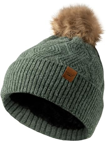 Britt's Knits Womens Stylish Warm Knit Mainstay Plush-Lined Pom Pom Cold Weather Hat - Sage