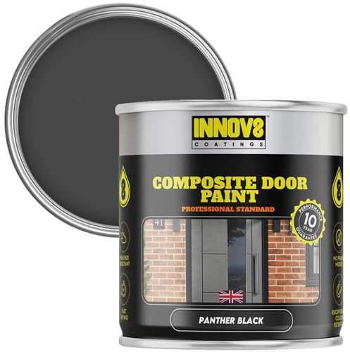 INNOV8 COATINGS COMPOSITE DOOR PAINT - 750 ml - No Primer or Top Coat - Fast Drying - Satin Finish - Panther BLACK - Exterior Door Paint