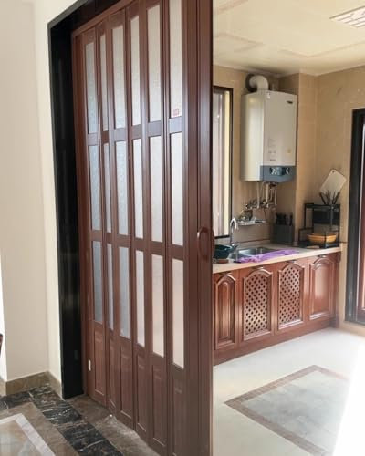 Puerta Plegable Puerta Divisoria de Cocina Plegable con Veta de Madera, Puerta Divisoria de Ambientes Compacta para Interior, Puerta Corrediza Retráctil con Vidrio Acrílico Esmerilado(31x80in(78.7x203