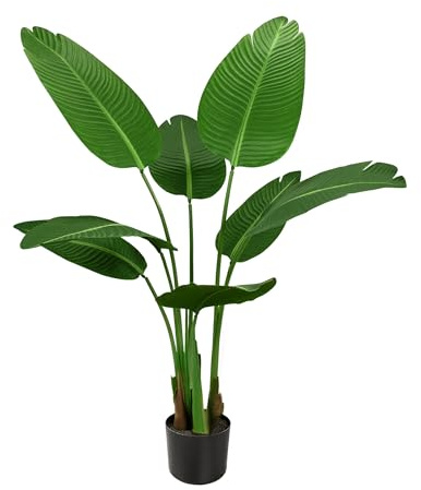 Plantas Artificiales, Planta Falsas de 120cm de Altura con 8 Pieza Banana Leaves, Maceta Negra, Hawaiian Tropic Palmera Artificial, Árboles Hogar Oficina Jardín Boda Decoración