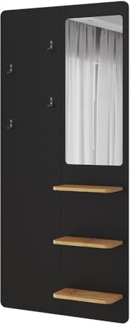 Vicco Wandgarderobe Jochen, Garderobe mit Haken, Schwarz/Eiche, 70 x 150 cm mit Spiegel