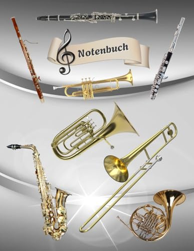 Notenheft Trompete DIN A4 Notenbuch Posaune Musikunterricht Waldhorn Notenlinienheft Große Lineatur Blasinstrumente Anfänger Kornett Querflöte ... Notensysteme Bariton Musiker Fagotte 02B07