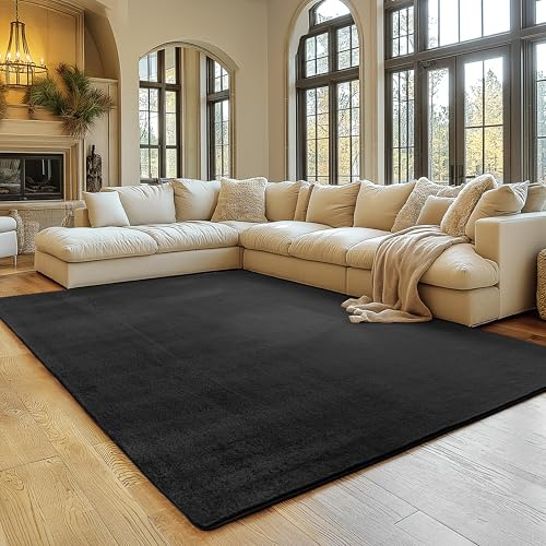 SIMPEX Teppich Wohnzimmer Schwarz 140x200 cm Kurzflor Teppich Waschbar, weich & rutschfest, modern einfarbiges Design für Wohnzimmer, Küche Schlafzimmer, & Kinderzimmer