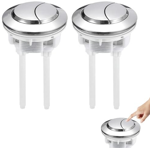 2 Pcs Dual Flush Push Button, Toilet Flush Button Replacement, Standard 38 mm Toilet Buttons, for Bathroom Closestool Water Tank Repair Replacement Accessories (Silver)