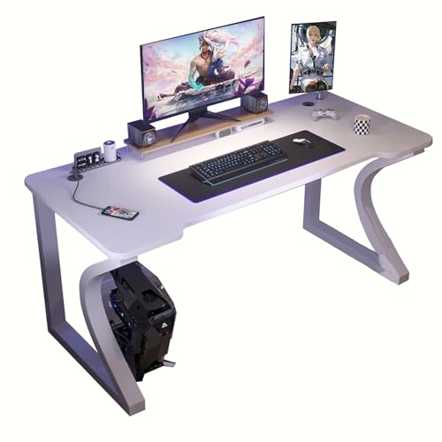 ZKBDBWTR Bureau Gamer Moderne en C – Bureau PC pour Chambre, Bureau Étudiant et Espace de Travail à Domicile(White,80cm/31.4in)