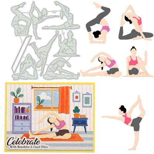 UNICRAFTALE 8 Pièces Découpoirs Yoga en Métal Élément Fitness Vintage Gabarit Gaufrage 3D Pour Création Cartes DIY Album Photo Journal Décoration Artisanat Papier 15.3x13.3 cm